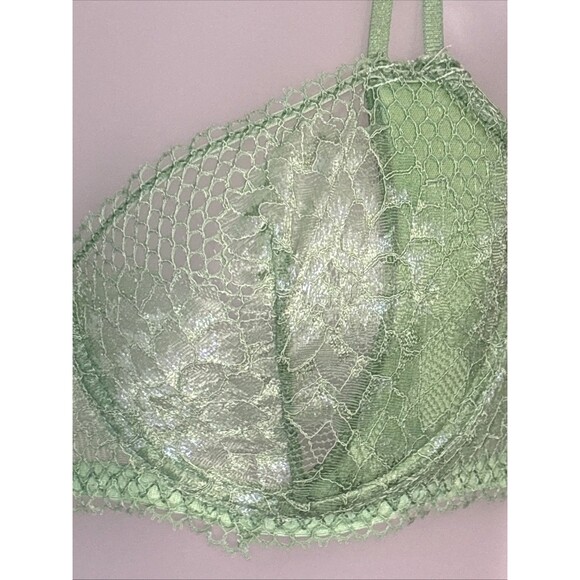 Adore Me Green Lace Bra 32DDD Padded Underwire sexy lingerie See thru Sheer - Picture 2 of 5